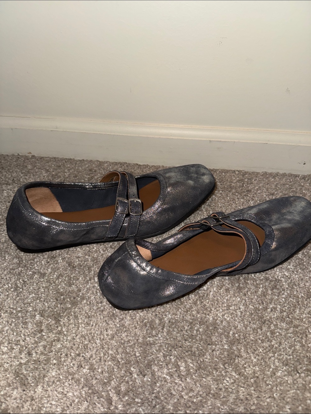 Free People Metallic Silver Double-Strap Mary Jane Ballerina Shoes - Picture 2 of 4